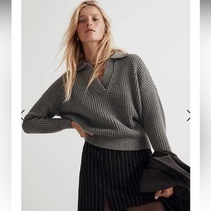 Waffle Knit Henley Madewell Sweater - grey